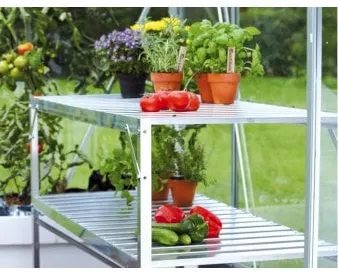 Aluminiumsbord med ekstra hylde 52 x 120 cm.